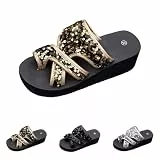Generisch Damen Flip Flops Zehentrenner Plattform Sandalen Hausschuhe Plateau Strandschuhe Keilabsatz Hausschlappen Pantoffeln mit Pailletten Hallux Valgus Sommer Flach Pantolette Römersandalen