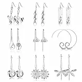 JeryWe 9 Paar Boho Ohrringe Set für Damen Mädchen Tropfen Hängend Ohrringe Ohrhänger Blume Blatt linear lange Fransen Ohr Piercing SILBER style A