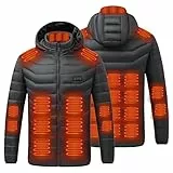 UHouse Heizjacke Herren Beheizbare Jacke mit Kapuze USB Elektrische Beheizte Jacken mit 24 Heizzonen Beheizbar Steppjacke Outdoor Winterjacke mit Heizung Winter Daunenjacke Skijacke Schwarz L