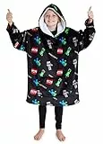 Minecraft Pullover Jungen Decke mit Ärmeln, Oversized Hoodie Decke zum Anziehen, Creeper Geschenke für Kinder und Teenager (Schwarz)