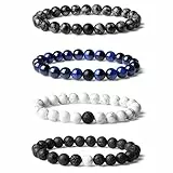 XIANNVXI 4 Stück Armband Herren Perlen 8mm Perlenarmband Männer Armbänder Elastische Armbänder Herrenschmuck Geschenk (Vulkanstein, Schneeflockenobsidian, Blau Tigerauge, Onyx, Weiß Türkis)