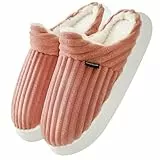 Misolin Hausschuhe Damen Herren Winter Wärme With Memory Foam Kordsamt Plüsch Weiche Slippers Rutschfeste Bequem Pantoffeln Indoor Outdoor, Rosa 270(38-39.5 EU)