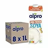 Alpro Sojadrink – Vegan und milchfrei – Von Natur aus laktosefrei und fettarm – Reich an pflanzlichen Proteinen, beinhaltet Calcium und Vitamine – 8 x 1 L – Haltbar