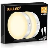 WILLED 2 Stück dimmbare Touch-Lampen, 3000 K, wiederaufladbar, batteriebetrieben, für Schrank, Theke, Küche, Schlafzimmer
