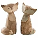 Logbuch-Verlag Fuchs Figuren 2er Set – aus Steingut – Beige – 9 cm hoch – Deko-Füchse im natürlichen Look – Herbstdeko, Tischdeko, Fensterbank-Deko