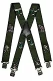 Olata Heavy Duty Herren-Hosenträger X-Form mit Jagdmotiv und gravierten Hosenträger-Clips – 4 cm. Fasan und Hirsch