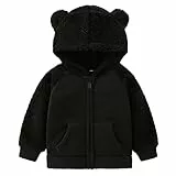 AMIYAN Warme Fleece-Kapuzenpullover in Bärenohrenform, für Kleinkinder, Reißverschluss, leichte Jacke, Sweatshirt, Oberbekleidung für Babys, Jungen, Schwarz, 4-5 Jahre