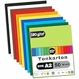 perfect ideaz - 50 Blatt Tonkarton DIN-A2, 10 Farben, Made in Germany, Blauer Engel zertifiziert