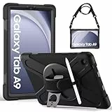 Gerutek Hülle für Samsung Galaxy Tab A9 8,7 Zoll 2023 SM-X110/SM-X115, Stoßfeste Robust Panzerhülle mit Drehbar Stände, Handschlaufe, Schultergurt Schutzhülle für Samsung Tab A9 8.7' Schwarz