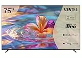 Vestel Fernseher 75 Zoll Smart TV Powered by TiVo, 4K UHD Fernseher mit Dolby Vision HDR, Dolby Atmos und integriertem Triple-Tuner, LED TV 75UT9740 schwarz