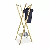 Relaxdays Kleiderständer aus Bambus HBT: 155,5 x 50 x 57,5 cm Garderobenständer mit praktischer Schuhablage platzsparend klappbar als Wäscheständer und Garderobe mit 2 Kleiderstangen aus Holz, natur