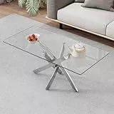GOLDFAN Couchtisch, Wohnzimmertisch aus Glas, TV Tische, Kaffetisch, Sofatisch im Industriestil für Wohnzimmer, Schlafzimmer, Büro, 100x50x43cm Silber
