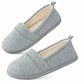 EverFoams Damen Gemütliche Memory Foam Hausschuhe, Leichte Frottee Halbschuhe mit Rutschfester Gummisohle Hellgrau,39 EU