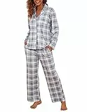 Famulily Pyjama Set Mädchen Langarm Nachtwäsche V-Ausschnitt Gemütliche Loungewear Soft Pjs Set mit Taschen Grau M
