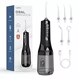 Munddusche Kabellose Testsieger 2026, 4 Reinigungsmodi, 300ML Wassertank IPX7 Wasserdicht, USB-C-Schnellladefunktion, 5 Multifunktionale Jet-Tipps, Water Flosser für Zuhause und unterwegs – Schwarz