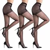 DIKER 3er-Pack Strumpfhosen Damen 20 DEN,Strumpfhosen für Damen Dünn mit Hoher Elastizität und Hohe Taille Verstärkte Fußspitze, Seidig Matte Optik, Schwarz