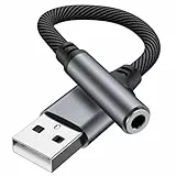 Tobfit USB auf 3,5mm Klinke Aux Adapter,USB Soundkarte Extern auf 3,5mm Audio Stereo Konverter Adapter für Kopfhörer, PC, Laptop, Linux, Desktop, PS4, Lautsprecher