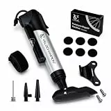 VeloChampion Mini-Fahrradpumpe mit Manometer, 120 PSI/8.2 BAR. Presta/Schrader/Dunlop-Ventil, T-Griff, Rahmenhalterung & Ballnadel für Mountainbikes, Rennräder, E-Bikes (Pumpe + Reparaturflicken)