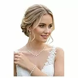 ONDEGO® 3er Set SILBER GLITZER Strass Schmuck Kette Schmuckset Armband Hochzeit Collier Halskette Brautschmuck Kommunion Ball Abiball