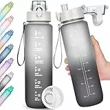AOHAN Trinkflasche, 1l Wasserflasche BPA-Frei, Trinkflasche Sport Auslaufsicher, Sportflasche mit Zeitmarkierung für Fitness, Büro, Schule, Yoga, Outdoor