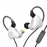 Yinyoo KBEAR KS1 Stereo In-Ear Ohrhörer mit Mikrofon, Geräuschisolierung In-Ear-Kopfhörer mit 2Pin 3.5mm Kabel 1DD Deep Bass Ohrhörer für Handy Android Phone Tablet (mit Mikrofon, Weiß KS1)