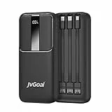 JvGoal 10000mAh Power Bank 22.5W Schnellladung PD QC 3.0 mit eingebauten Kabeln USB-C Tragbares Ladegerät 3 Ausgänge 2 Eingänge LED Display Externer Akku für Smartphone Tablet