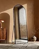 Lopekuty Bogenspiegel Ganzkörperspiegel 163×53 cm – Wand- & Standspiegel mit Aluminiumrahmen, 5mm HD Kupfer- & Bleifreiem Glas, Explosionsgeschützt, Für Schlafzimmer, Flur & Wohnzimmer, Schwarz