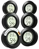 MAVORI® 6er Set Mini Thermometer Hygrometer rund - digitaler Luftfeuchtigkeitsmesser & Raumthermometer mit Spangen-Einbau, C/F & on/off Funktion - für Innenräume, Reptilien, Filament, Grow