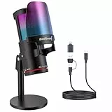 ZealSound Gaming Mikrofon PC, RGB Tischmikrofon mit USB-C &Lightning Adapter,Touch-Stummschaltung, Geräuschunterdrückung,USB Podcast Mikrofon für iPhone Handy Aufnahme ASMR Discord auf Windows/Mac/PS5
