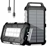 Solar Powerbank Outdoor 26800mAh, PD15W Tragbare Solar Ladegerät mit Solarpanel USB C Externer Akku Wasserdichtes mit LED Taschenlampe und 3 Ausgängen für Camping, Smartphones, Tablets
