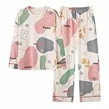 Bastwahl Pyjama Damen Schlafanzug Langarm Baumwolle Rundhalsausschnitt Zweiteiler - Hausanzug Winter Schlafanzüge Loungewear 2 Teilig Outfit V-Ausschnitt Sleepwear Mit Taschen Und Elastischer Bund