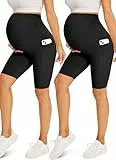 Fotociti Umstands-Shorts mit Taschen über dem Bauch, 20,3 cm, Schwangerschaft, Biker, Yoga, aktives Workout, schwarz/schwarz, Groß