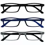 OPULIZE Ted Lesebrille 3er Pack Schmaler Matt Leichter Rahmen Schwarz Marineblau Transparent Grau Federscharniere Kratzfest Herren Damen RRR17-137 +1.50