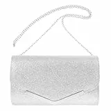 VALICLUD Damen Clutch Bag Silber Abendtasche Mit Kette 9.45X5.51X1.97 Zoll Elegant Für Hochzeit Party Abendessen Handtasche Elegant Schlicht