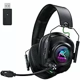 Krysenix KGH2 Gaming Headset Wireless, 2,4G Gaming Headset für PC, PS4, PS5, Mac, Switch, Bluetooth Kopfhörer Mit Mikrofon Geräuschunterdrückung, LED Licht, 40 Stunden Akkulaufzeit, Schwarz