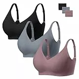 HBselect Nahtlose BHS Damen ohne Bügel Tiefem V-Ausschnitt Bralette Komfort Vollschalen Gepolstert Bustier weicher BHS Bequemer T-Shirt Soft Bra F M