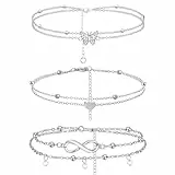 Aucuu Fußkettchen für Damen Herz, Fußkette Damen Edelstahl, Schmetterling Fußkettchen Damen, Verstellbare Fußkettchen, Mehrschichtige Fußkettchen, Fußschmuck für Frauen und Mädchen für Sommer Strand