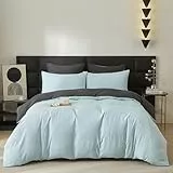 Gezu Baumwoll-Bettwäsche-Set, 220 x 240 cm, Babyblau, Grau, Bettwäsche, Baumwolle, hochwertig, Plissee, für Erwachsene, 2 Personen, modern, weich, atmungsaktiv, Bettwäsche mit Kissenbezügen, 65 x 65