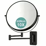 Relaxdays Kosmetikspiegel, Wandmontage, 10-Fach Vergrößerung, 360° drehbar, Ø 20 cm, Metall, Schminkspiegel, schwarz