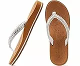 ONCAI Damen Zehentrenner Flip Flops mit Glitter Indoor/Outdoor Sommer Schwimmbad Strand Komfort Strand Plattform Angenehme Sandalen Badelatschen mit Orthopädie Arch Support Weiß/Khaki Größe 40 EU