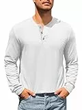 Runcati Herren Langarm T-Shirt Regular Fit Henley Shirt Einfarbig Knopfleiste Langarmshirt Männer Casual Leicht Freizeit Hemd Weiß XL