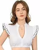 Funspread Dirndl Bluse Damen Weiß - Dirndlbluse Kurzarm DirndlBlusen V Ausschnitt Trachtenbluse Grün 34