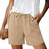 Uniexcosm Shorts Damen Sommer Bermuda Shorts High Waist, Locker Kurze Hose mit Taschen Atmungsaktive Viskose Stoffhose für Urlaub Strand Alltag Schwarz 3XL B:Khaki 3XL