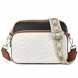 BOSTANTEN Umhängetasche Damen, Klein Handtasche Damen Umhängetasche Crossbody Bag mit Breitem Gurt Handytasche Zum Umhängen Frauen,Beige mit Schwarz