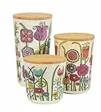 WENKO Vorratsdose Mod. Garden aus nachhaltigem Bambus 3er Set für Elegante und umweltfreundliche Aufbewahrung in Küche und Haushalt 15x10x10 cm