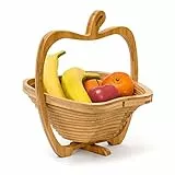 Relaxdays Faltkorb Apfel H x B x T: 30 x 27 x 22,5 cm Klappkorb aus Bambus Obstkorb und Untersetzer Schneidebrett zum Falten Holz Obstschale in originellem Apfel-Design, natürlich braun