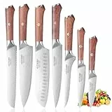 YOTSUBA Messerset Scharfes Küchenmesser Set aus hochwertigem Carbon Edelstahl Profi Kochmesser Set 7-teilig mit Scharfer Klinge, Küchenmesser mit Ergonomischem Pakka Griff, Langlebiges