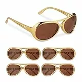 Relaxdays Partybrille 5er Set, Cooler Rapper-Look, Kunststoff, One Size, Kostümbrillen mit getönten Gläsern, Gold/braun