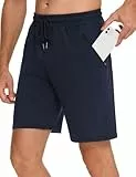 Wayleb Kurze Hosen Herren Sommer Baumwolle Freizeit Shorts Leicht Sport Kurzhose Casual Jogginghose Sweathose mit ReißVerschluss Taschen, Blau L