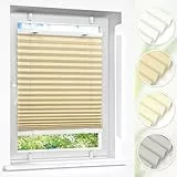 Victoria M. Easyfix Plissee Faltrollo ohne Bohren Plisseeanlage Klemmfix mit Klemmträger für Fenster und Türen, Größe: 80 x 120 cm, Farbe: Beige